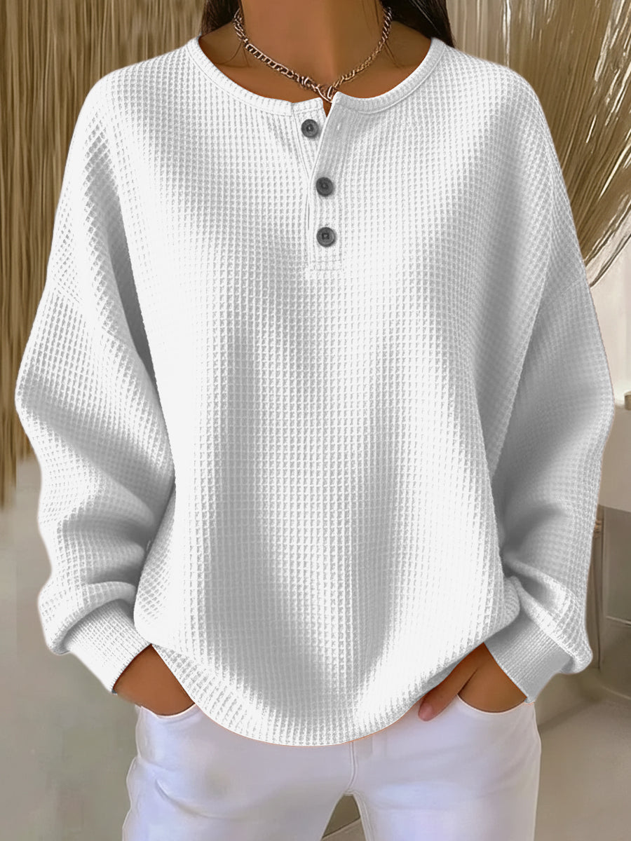MIRABEL | PRZYTULNA BLUZA HENLEY Z MATERIAŁU WAFLOWEGO