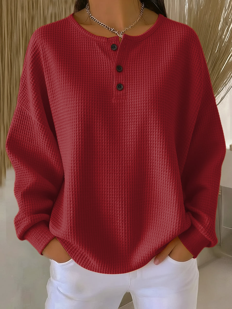 MIRABEL | PRZYTULNA BLUZA HENLEY Z MATERIAŁU WAFLOWEGO