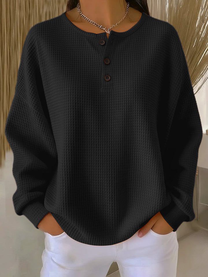 MIRABEL | PRZYTULNA BLUZA HENLEY Z MATERIAŁU WAFLOWEGO