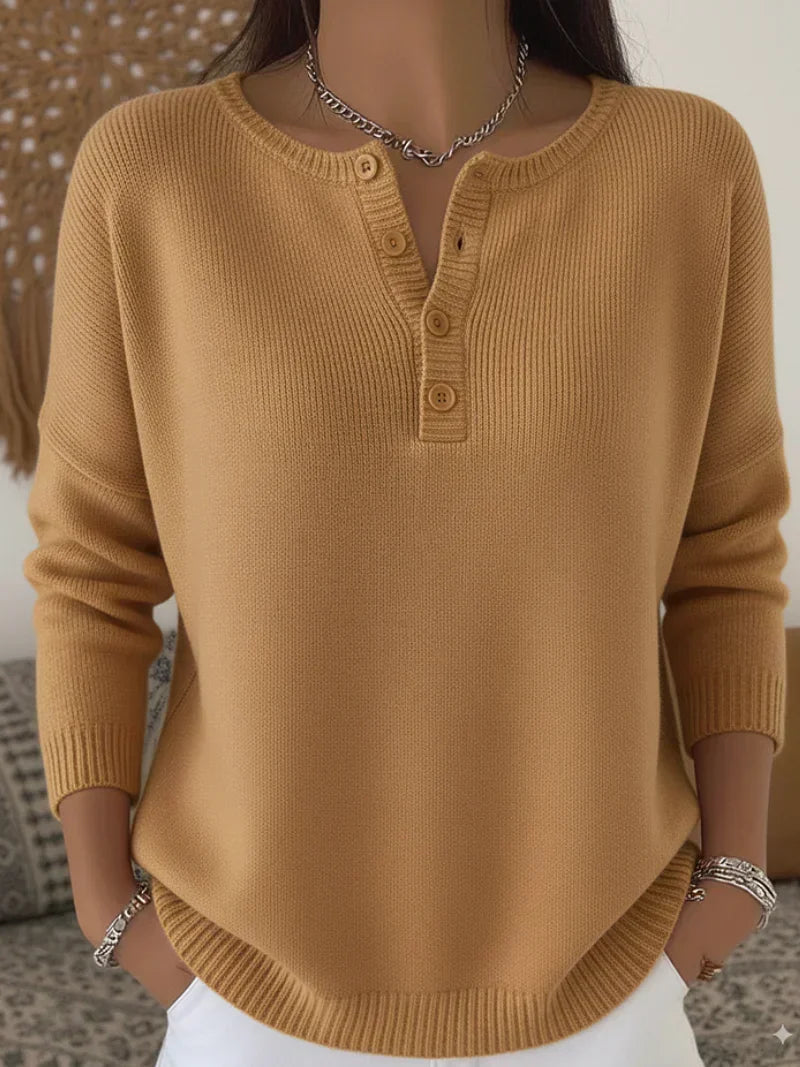 HELENA | SWETER Z DZIANINY Z GUZIKAMI POD SZYJĄ