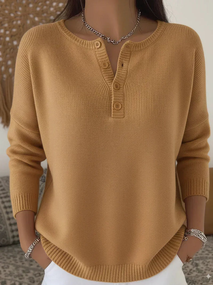 HELENA | SWETER Z DZIANINY Z GUZIKAMI POD SZYJĄ