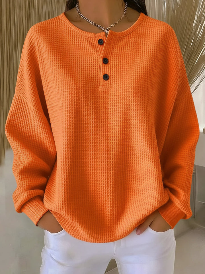 MIRABEL | PRZYTULNA BLUZA HENLEY Z MATERIAŁU WAFLOWEGO