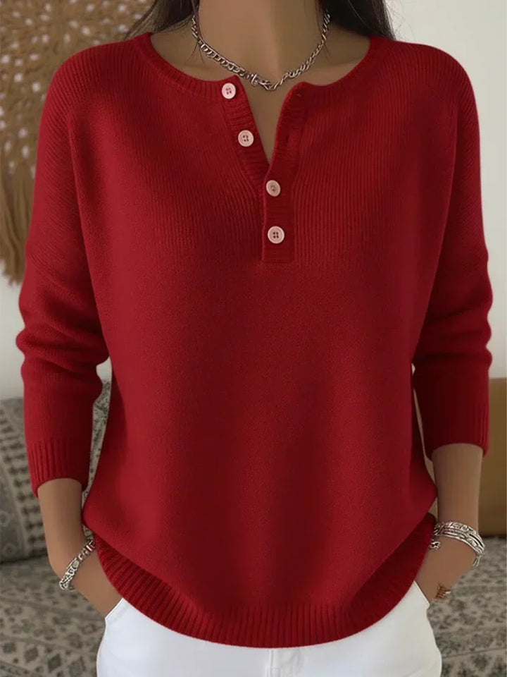 HELENA | SWETER Z DZIANINY Z GUZIKAMI POD SZYJĄ